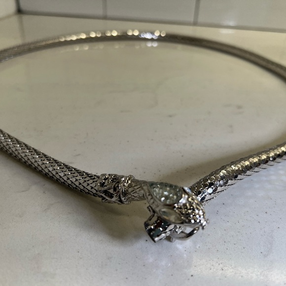 Vintage Silver Mesh Snake Necklace/Belt Crystals Eyes Head Designer 38” - Picture 7 of 10